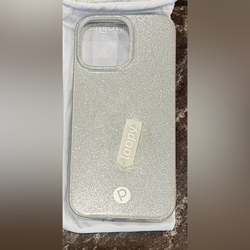 LEFT Loopy Case Glitter Silver Phone Case with bag IPHONE 16 pro max